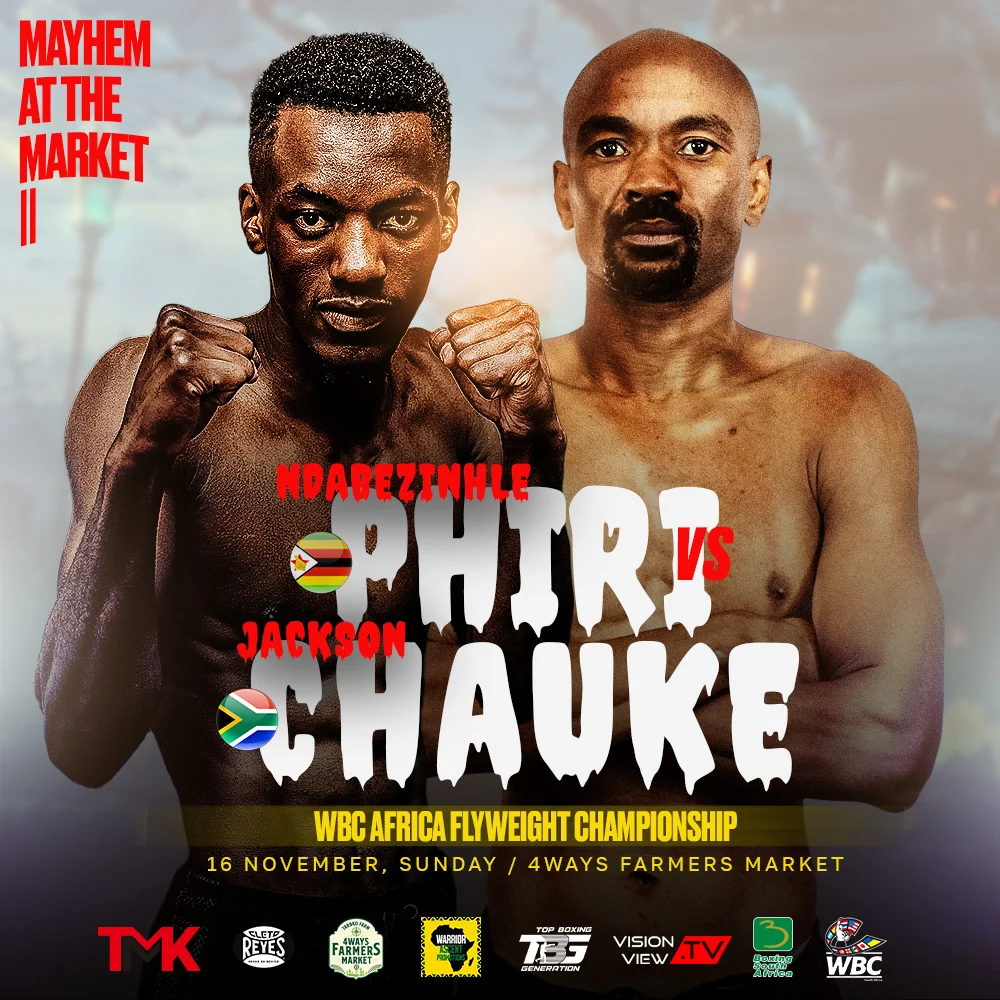 Mayhem at the Market II poster featuring Ndabezinhle Phiri and Jackson Chauke.
